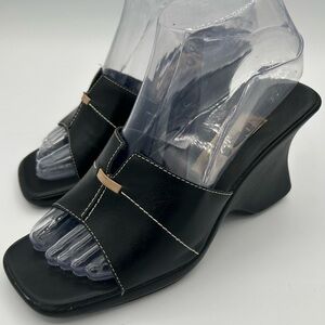 Vintage Diba Black Wedge Mule Sandals 90sVintage-style Square toe BratzStyle